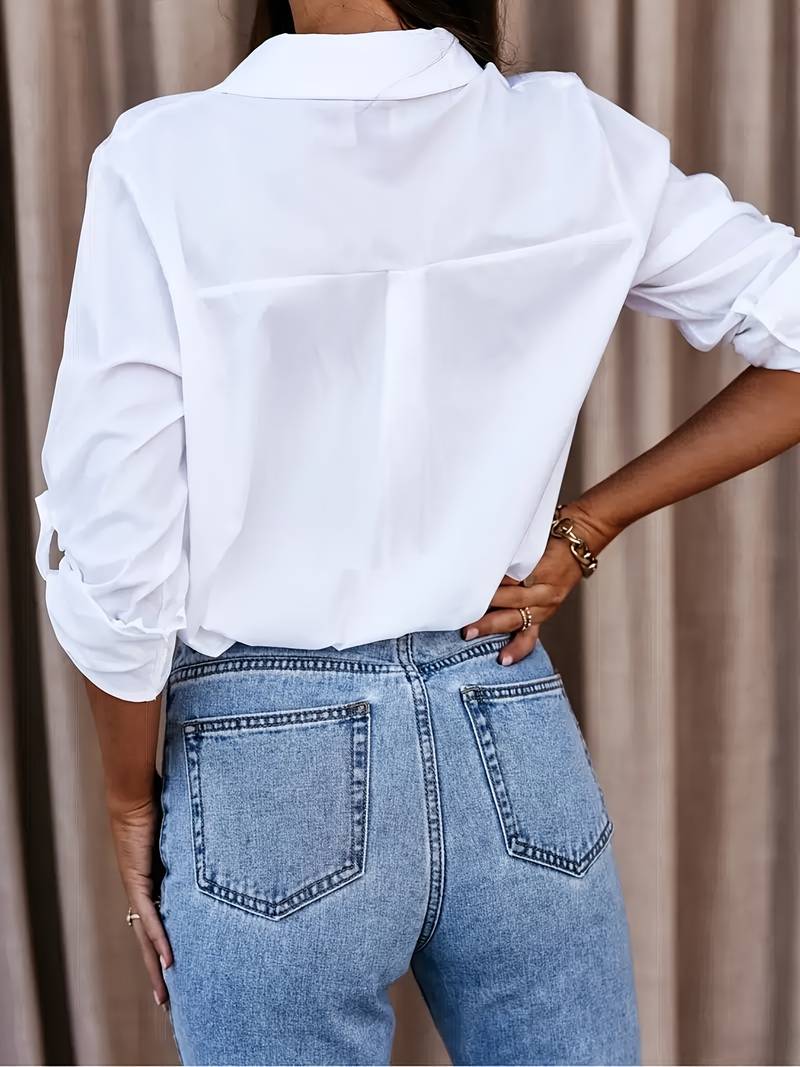 Damebluse V-hals Lett Materiale Uformell Komfortabel-4