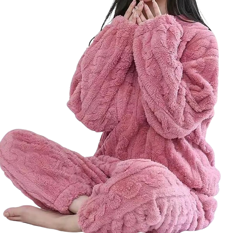 Varmt Fleece Stil Pysjamassett For Kvinner