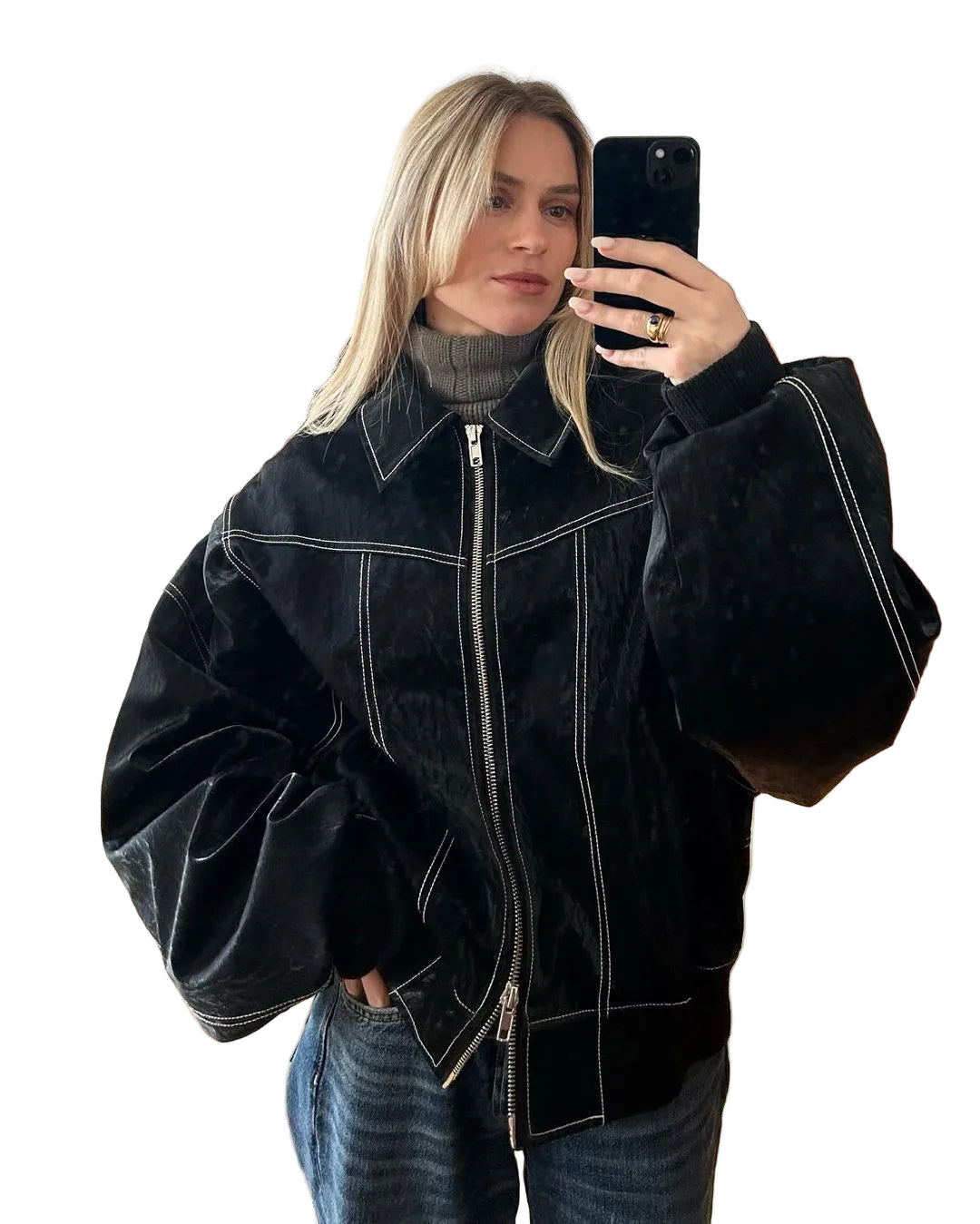 Variant image for Dame Oversized Bomberjakke Grå Vinter Trendy Varm Foring-7