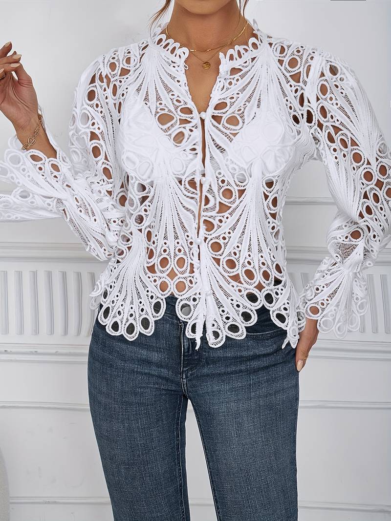 Kvinne Asymmetrisk Bluse med Utskjæringer Polyester