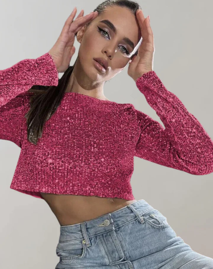 Variant image for Kvinne Crop Top Glitrende Høykvalitets Tekstil-9