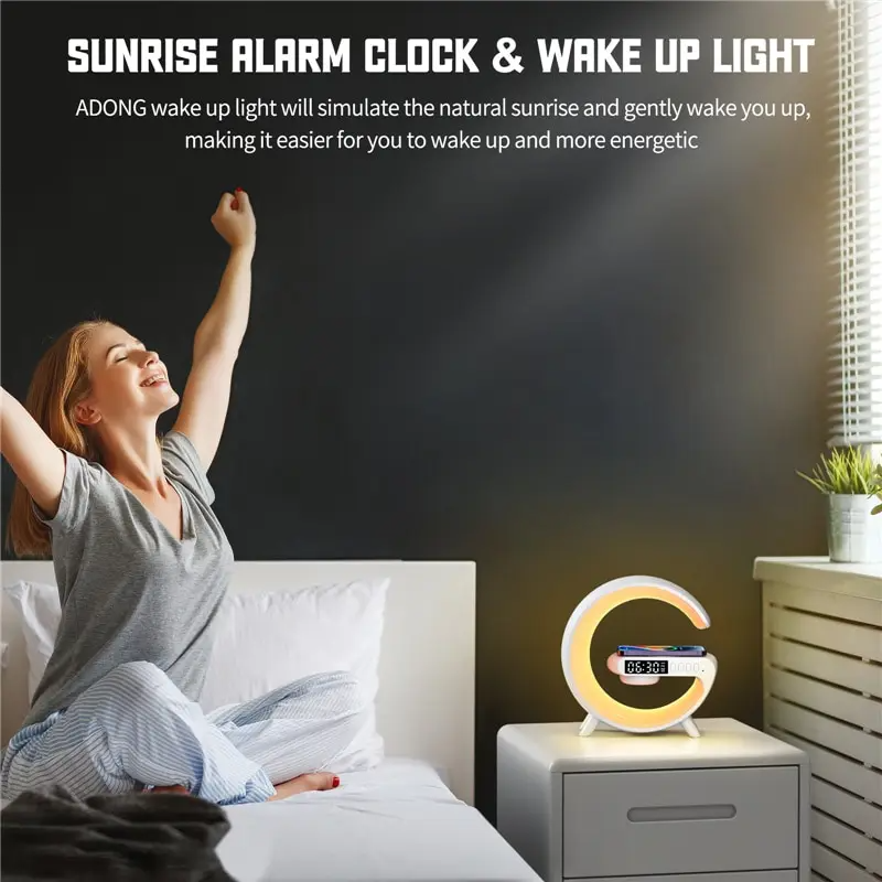 Intelligent Taklampe med Bluetooth Høyttaler og Trådløs Lading, Justerbar Lysstyrke og Farge-2