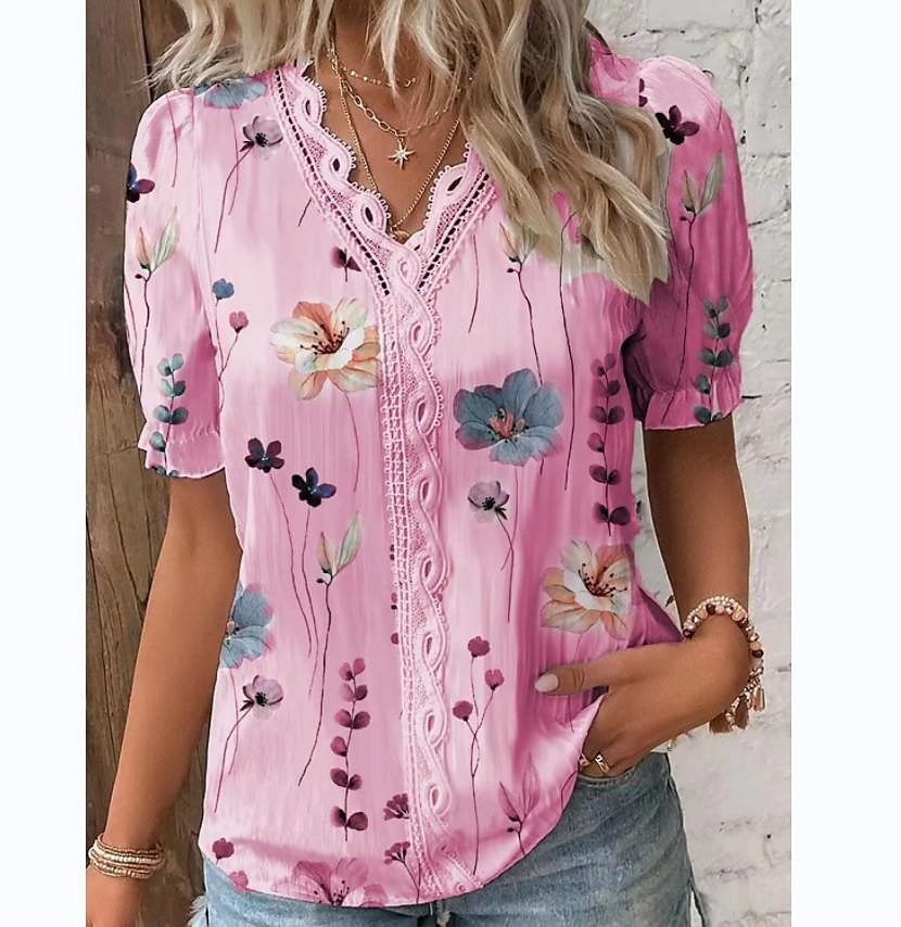 Variant image for Kvinne Bluse Løs Passform Polyester Blomstertrykk-33
