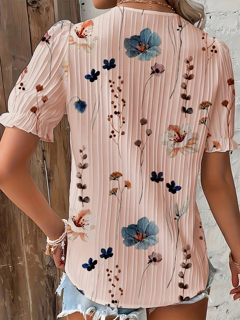 Dame Bluse V-hals Lett Stoff-6