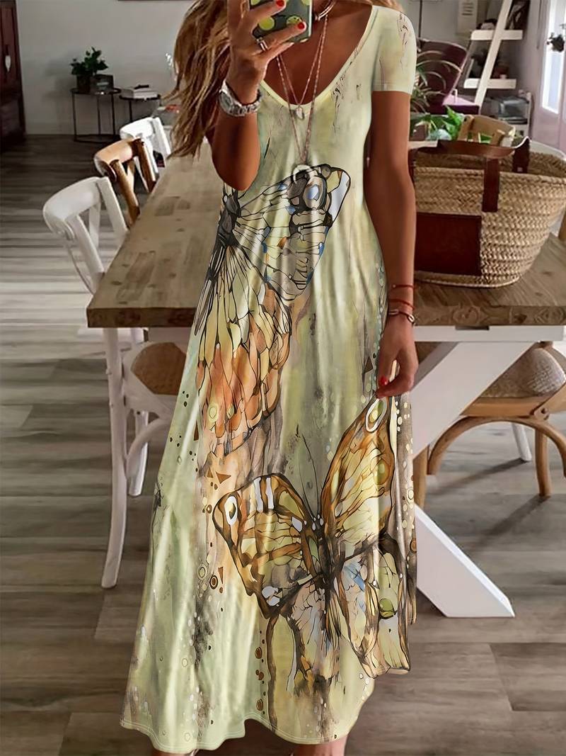 Variant image for Kvinne Kjole V-hals Sommerfugltrykk Polyester-15