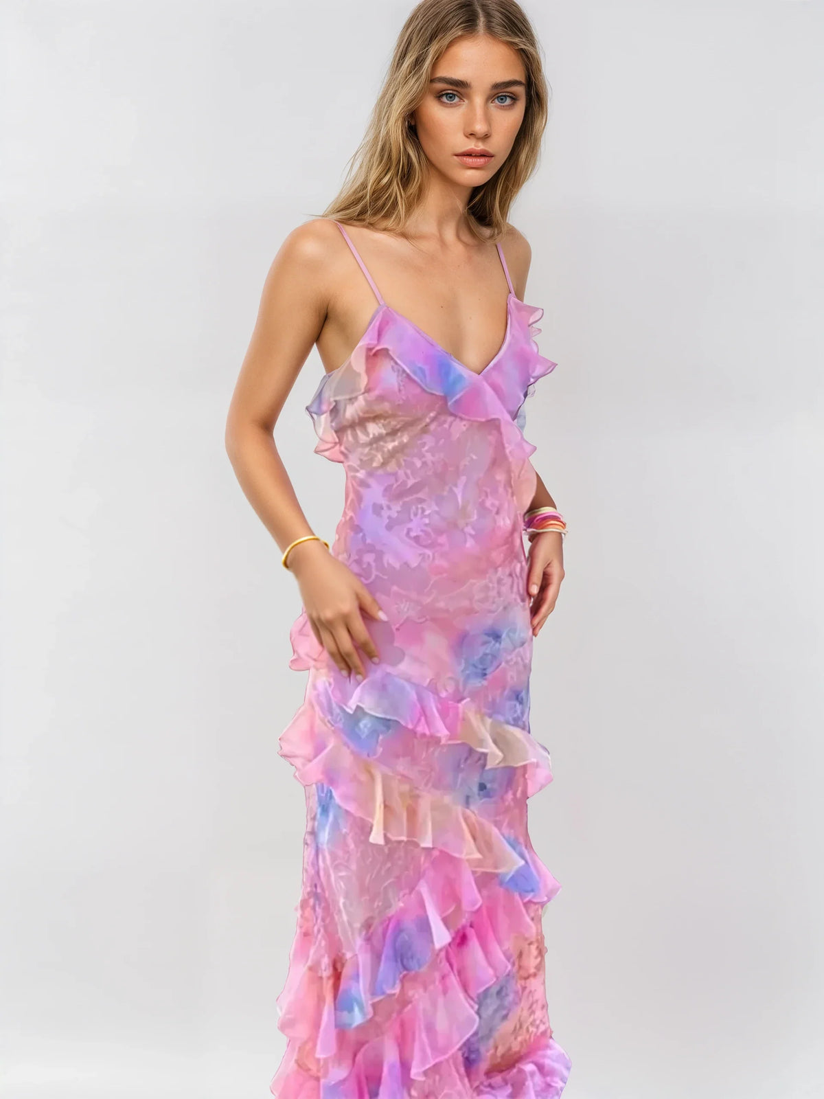 Lang Sommerkjole Pastellfarget Romantisk Mesh for Dame-1
