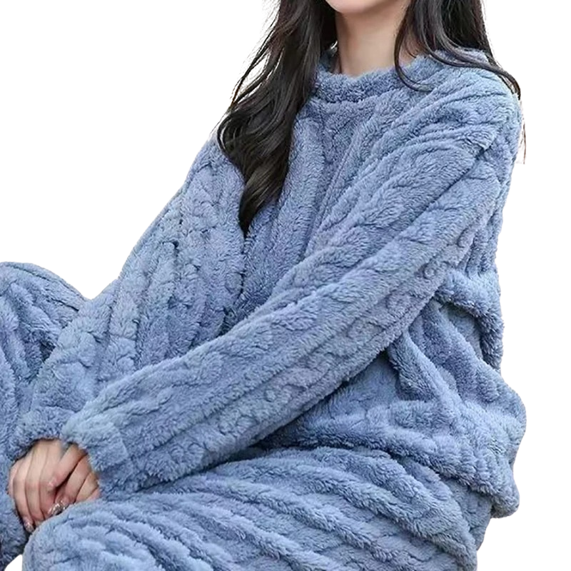 Varmt Fleece Stil Pysjamassett For Kvinner