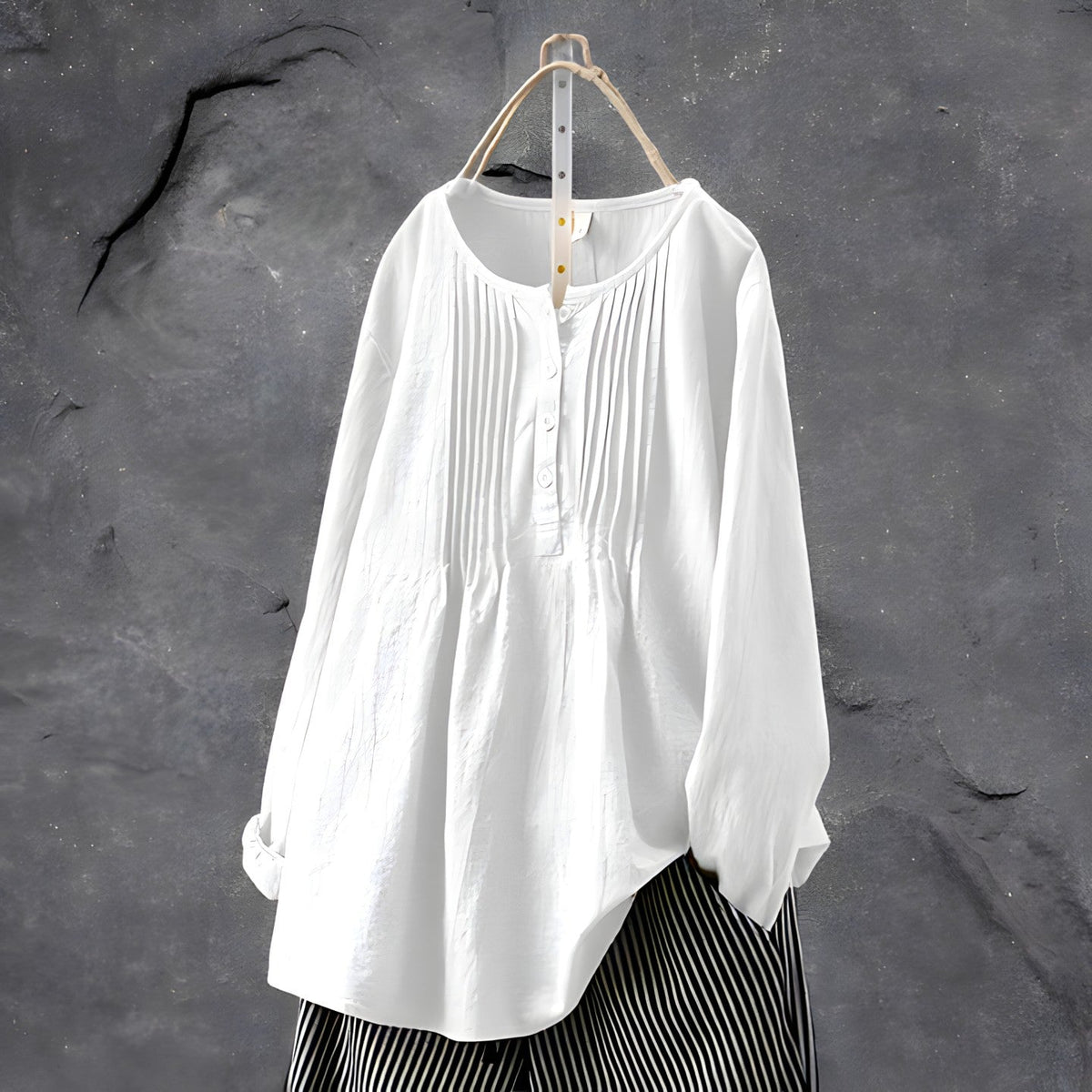 Variant image for Dame Løs Bluse Håndlaget Stilren 100% Naturlige Stoffer-17