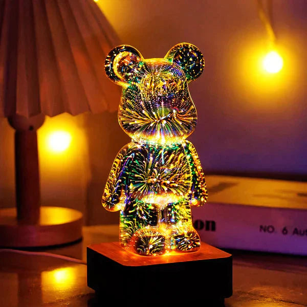 Bamse Lampe Unik 3D Effekt Plast LED Flerfarget Lys-1