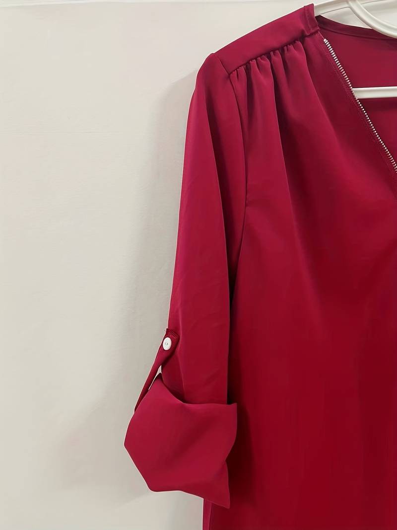 Bluse Dame Uformell med Rull-ops og Halv Glidelås i Bomullsblanding