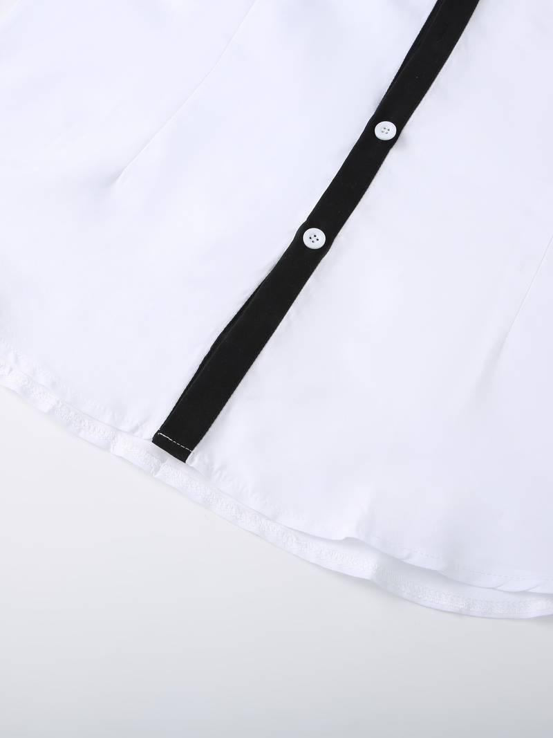 Herre Skjorte Button-up Kontrasterende Design 100% Bomull-6
