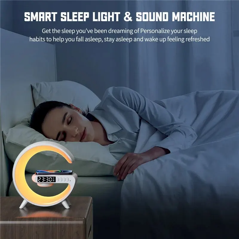 Intelligent Taklampe med Bluetooth Høyttaler og Trådløs Lading, Justerbar Lysstyrke og Farge-4