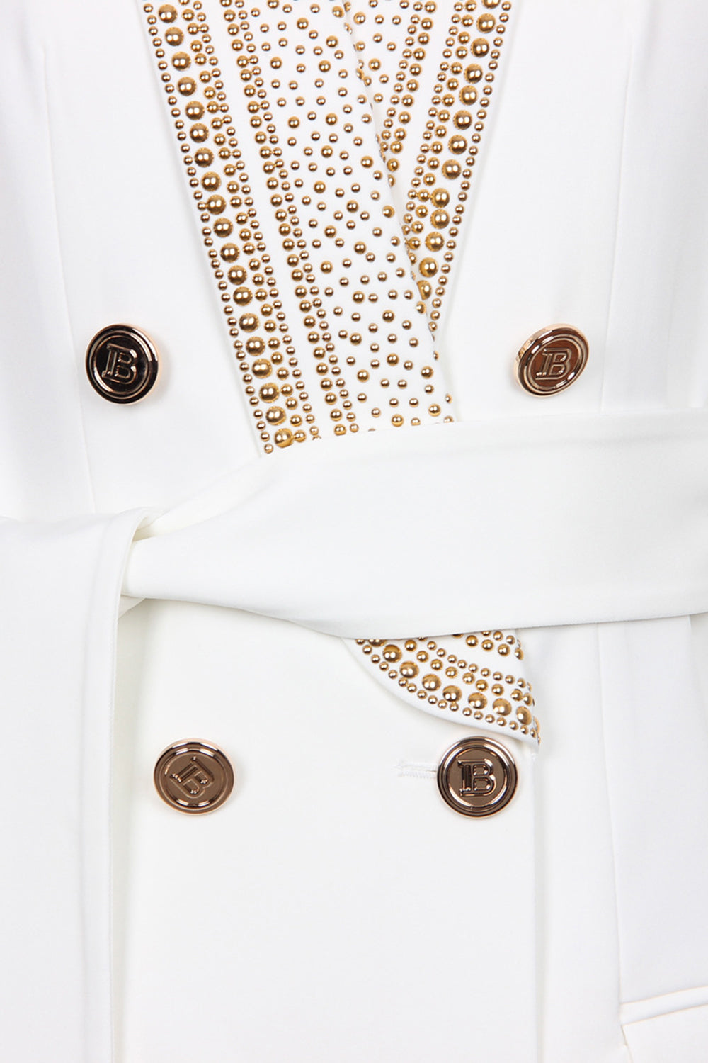 Dame Blazer Hvit Luksuriøs Polyester Moderne Guldperler-4