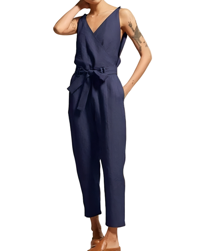 Dame Jumpsuit Løs Silhuett Lin Justerbar Midje-1