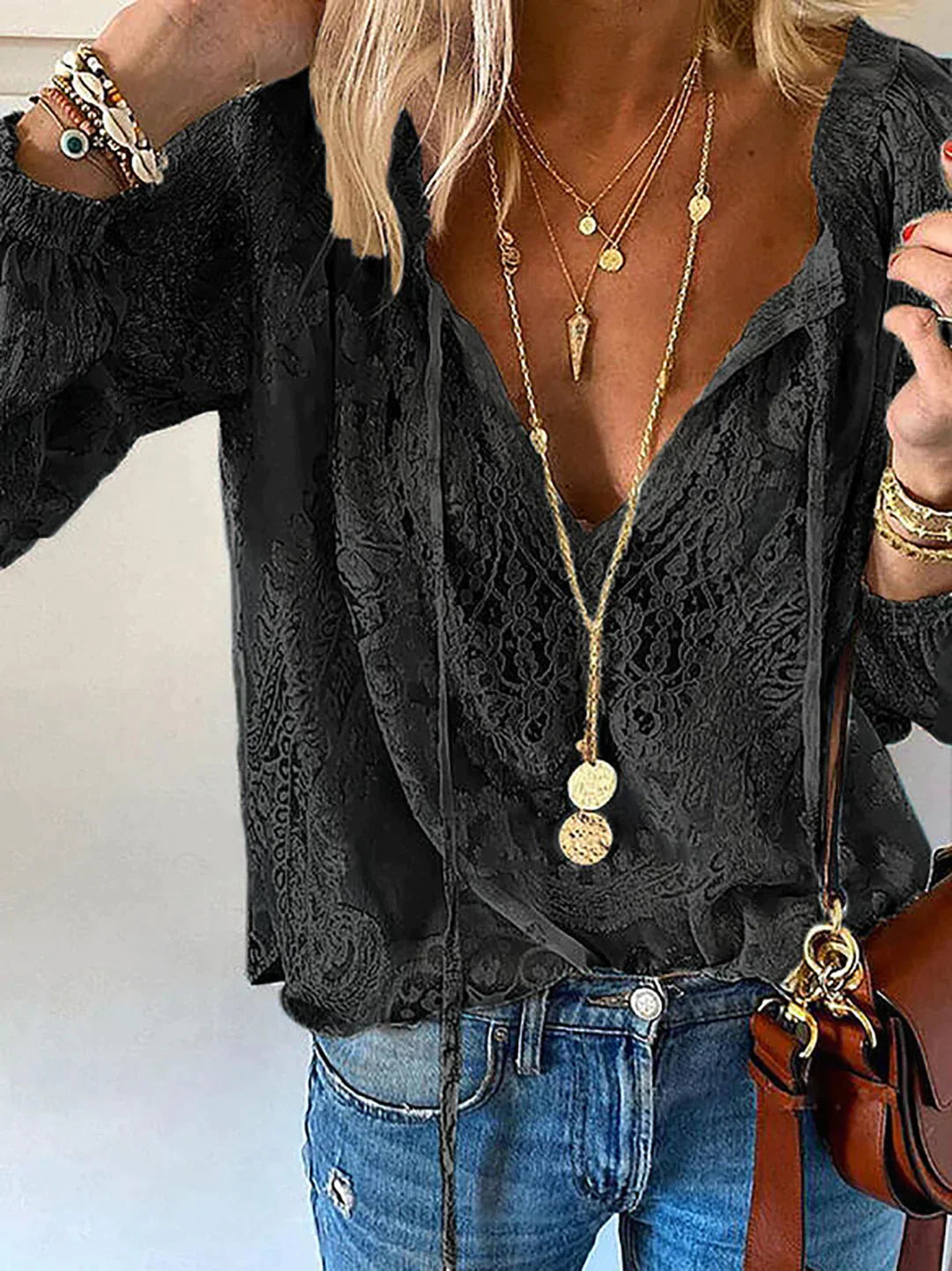 Variant image for Kvinne Bluse Lett Stoff med Spisse Detaljer-8