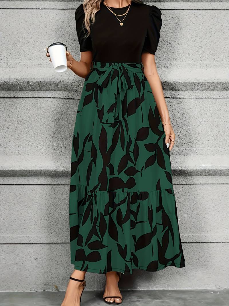 Damekjole Blomstertrykk Sirkulær Utringning 100% Bomull-5