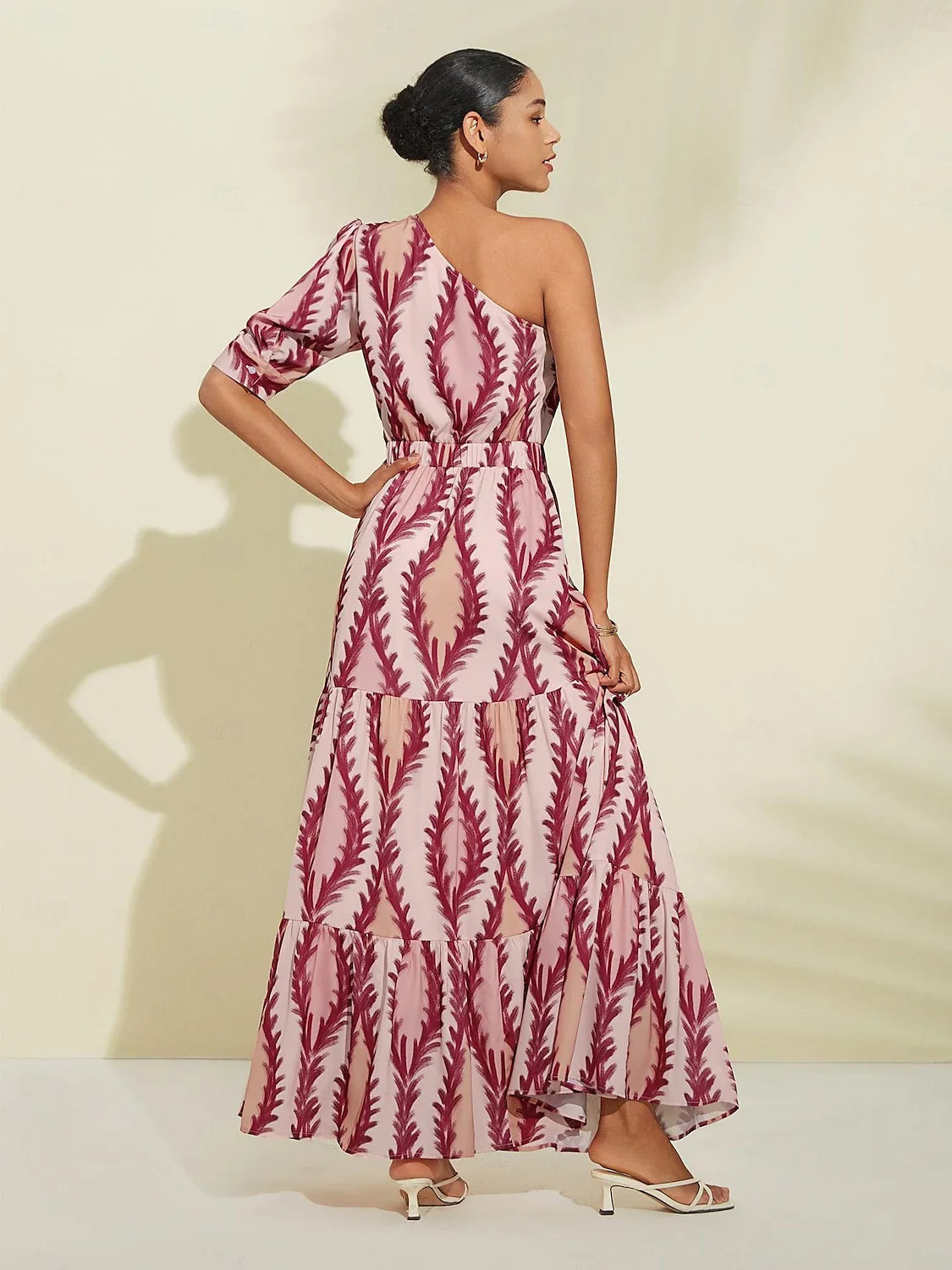 Dame Maxikjole En Skulder Elegant Lett Stoff Bryllup Sommer