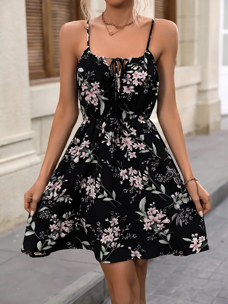 Variant image for Dame Sommerkjole Blomstertrykk Spaghetti Stropper Polyester-1