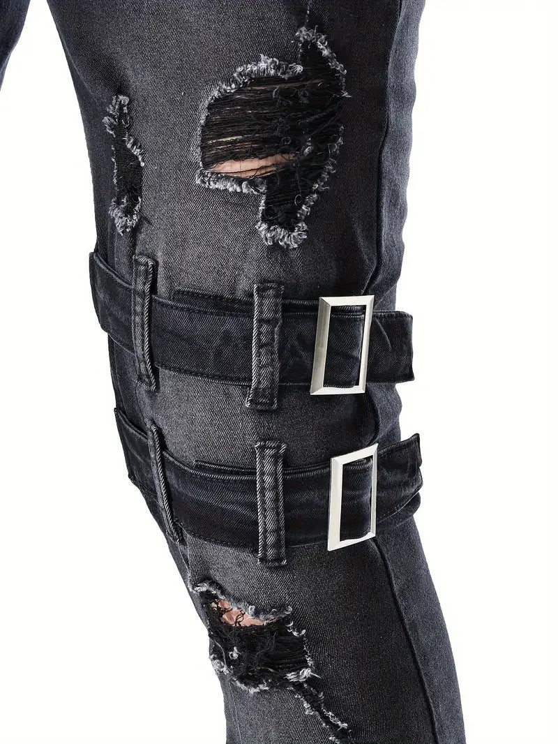 Herre Bikerjeans Casual med Vatterte Detaljer Denim-6