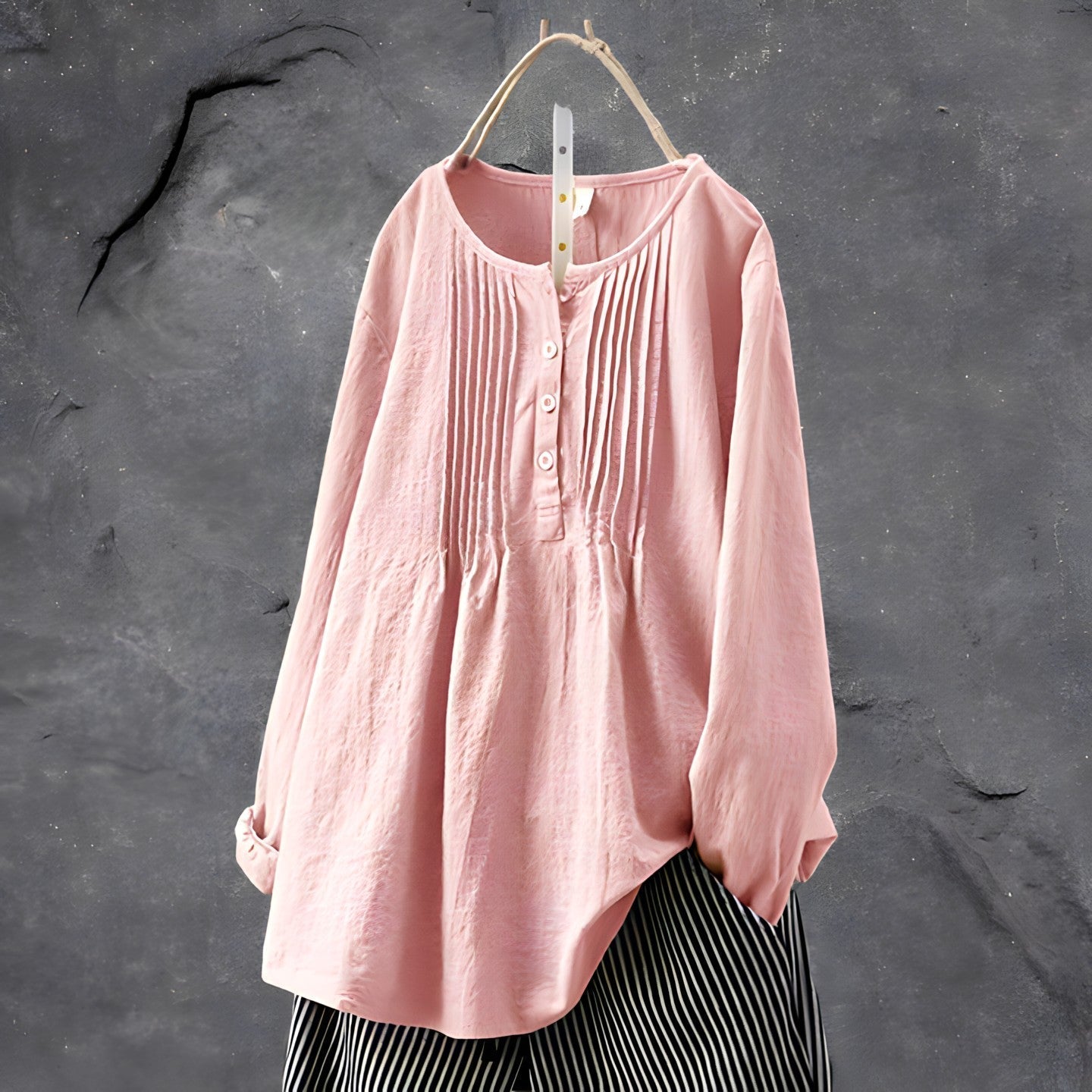 Variant image for Dame Løs Bluse Håndlaget Stilren 100% Naturlige Stoffer-9