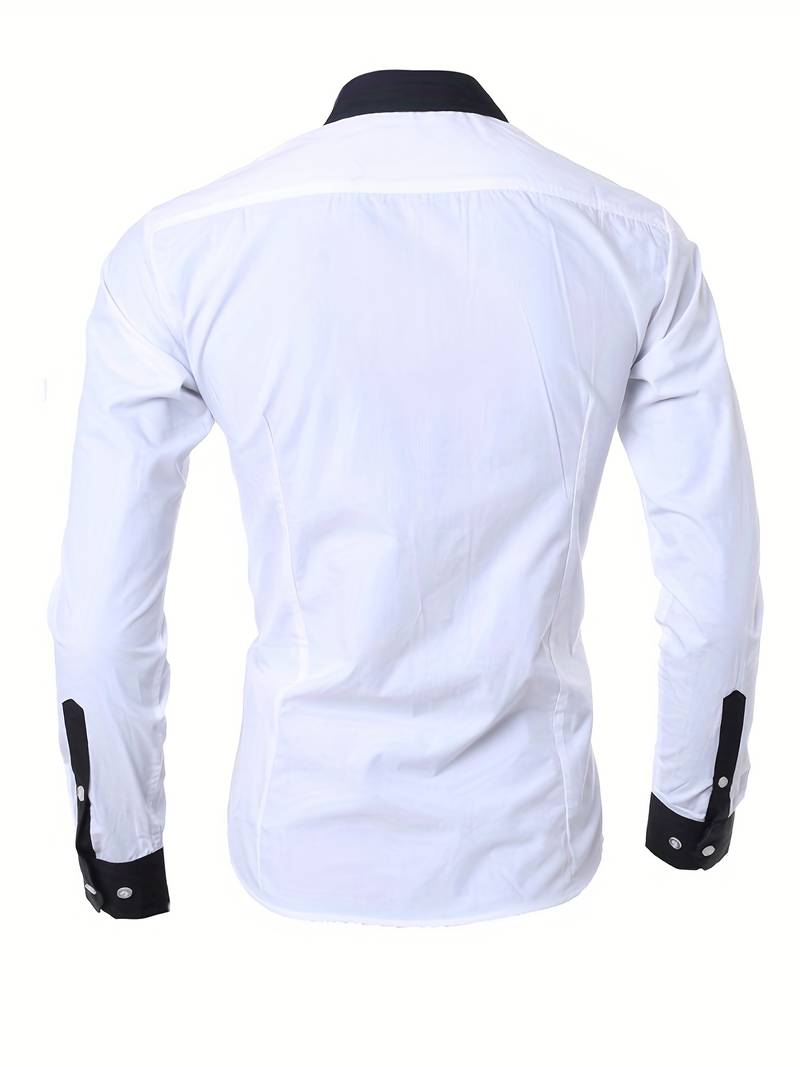 Herre Skjorte Button-up Kontrasterende Design 100% Bomull-2