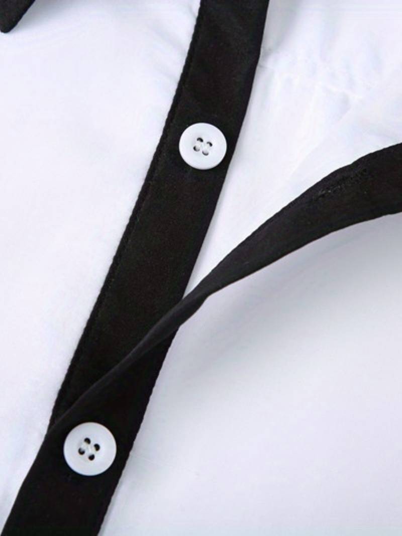 Herre Skjorte Button-up Kontrasterende Design 100% Bomull-4
