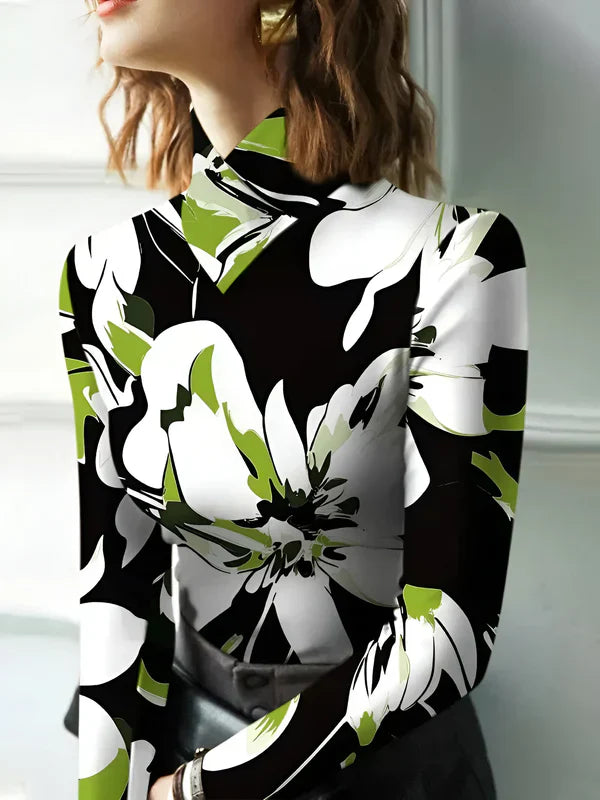 Variant image for Dame T Skjorte Blomstertrykk Høy Utringning Myk Bomull-1