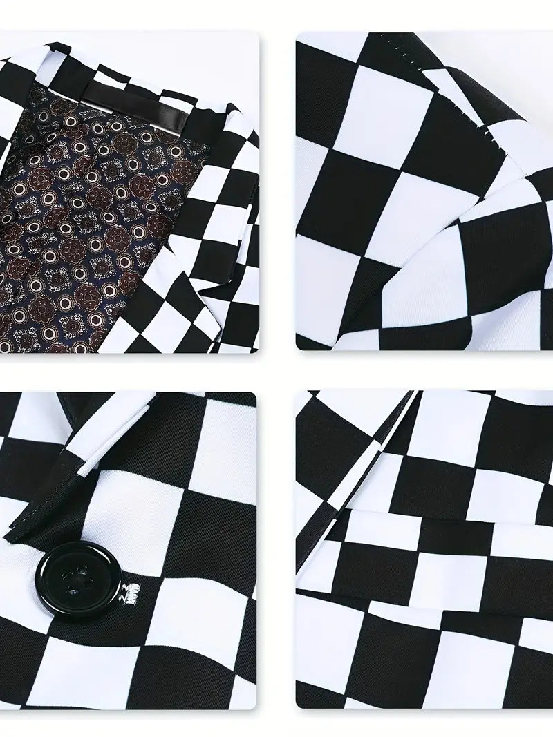 Dressjakke Herre Sjakkbrettmønster Høy Kvalitet Tekstil-4