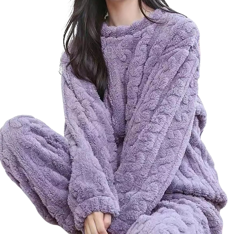 Varmt Fleece Stil Pysjamassett For Kvinner
