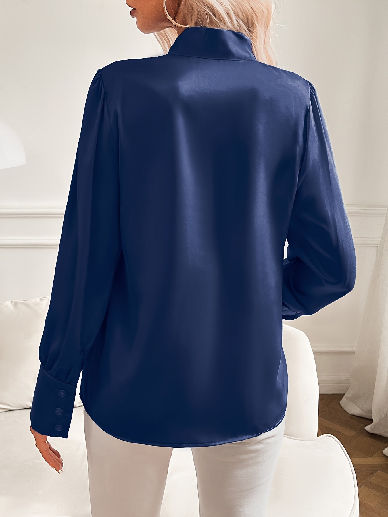 Dame Bluse Hvit Elegant Silkelook Feminine Polyester-4