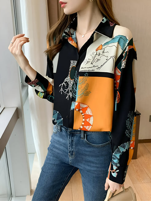 Kvinne Bluse Vintage-Inspirert Bomullsblanding