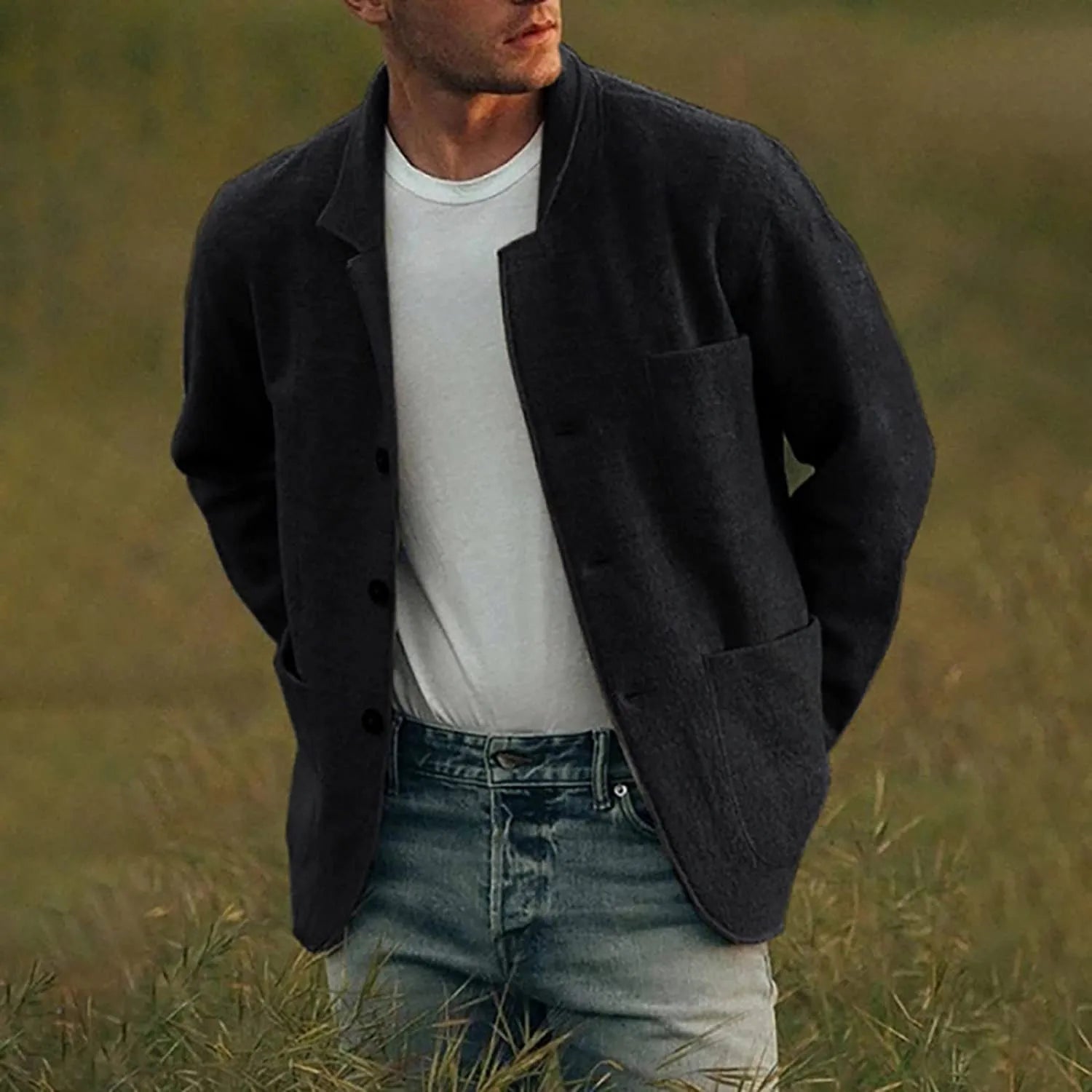 Herre Blazer Casual Stil 100% Bomull Komfortabel Design-4