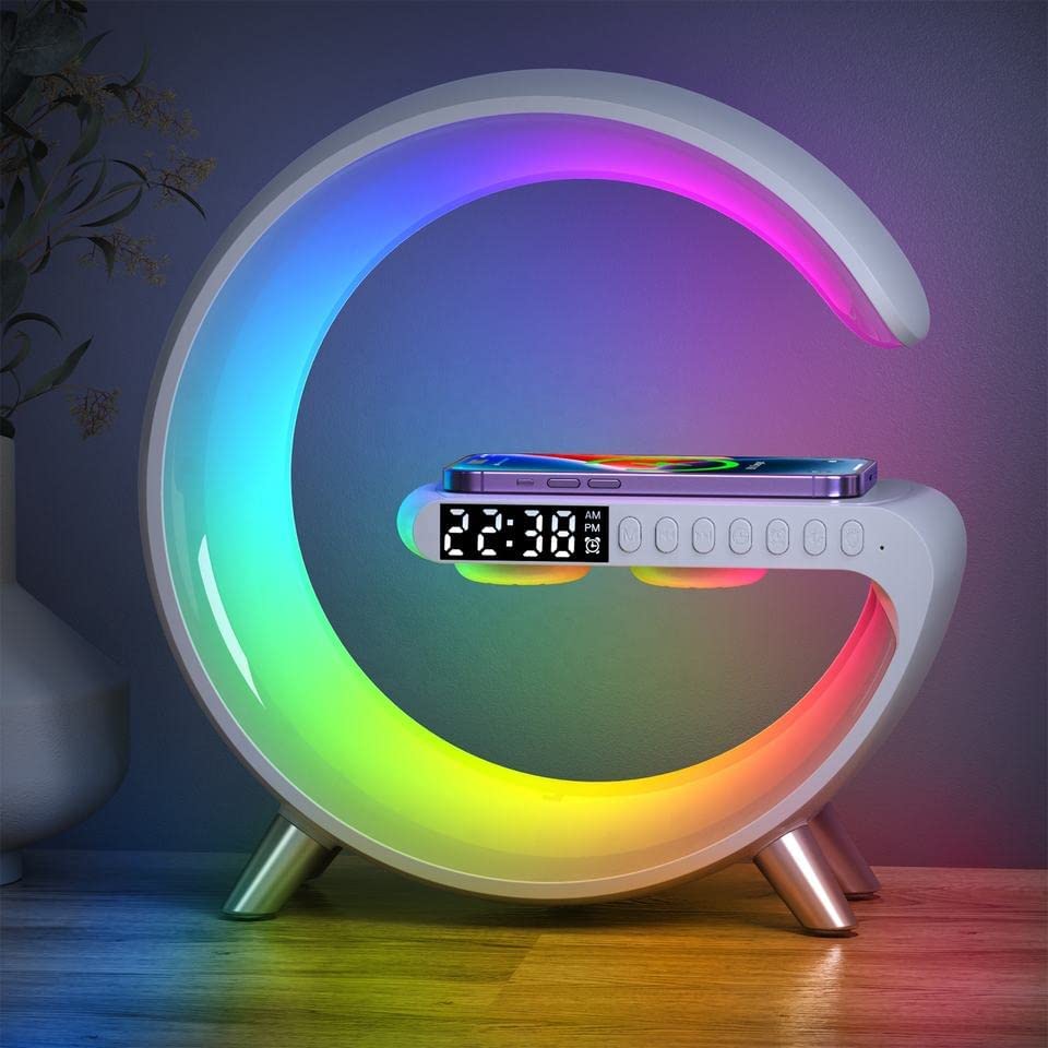 Intelligent Taklampe med Bluetooth Høyttaler og Trådløs Lading, Justerbar Lysstyrke og Farge-1