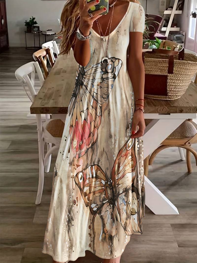 Variant image for Kvinne Kjole V-hals Sommerfugltrykk Polyester-17