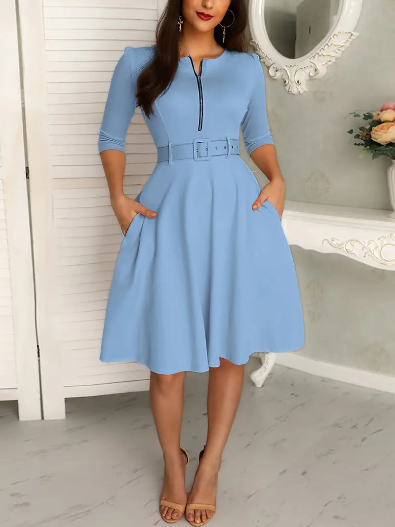 Variant image for Damekjole Sirkulær Utringning med Glidelås Polyester Elegant Silhuett-9
