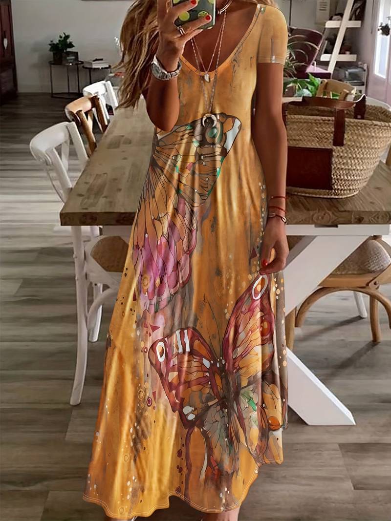 Variant image for Kvinne Kjole V-hals Sommerfugltrykk Polyester-25