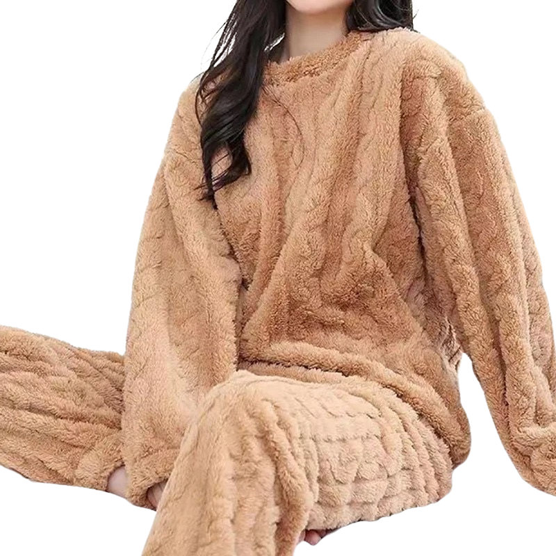Varmt Fleece Stil Pysjamassett For Kvinner
