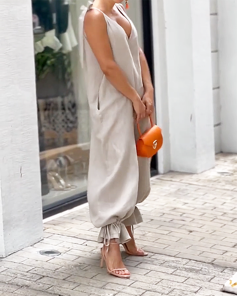 Dame Jumpsuit Ermeløs V-hals Lett Polyester-3