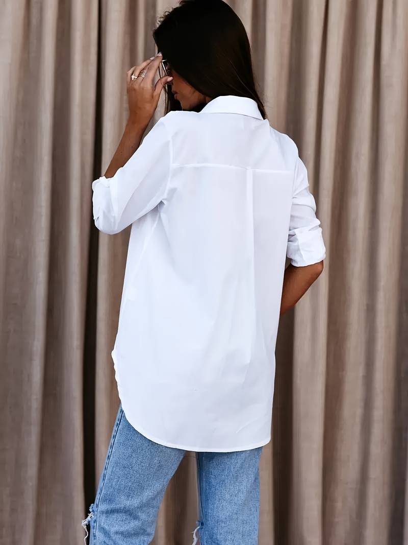 Damebluse V-hals Lett Materiale Uformell Komfortabel-5