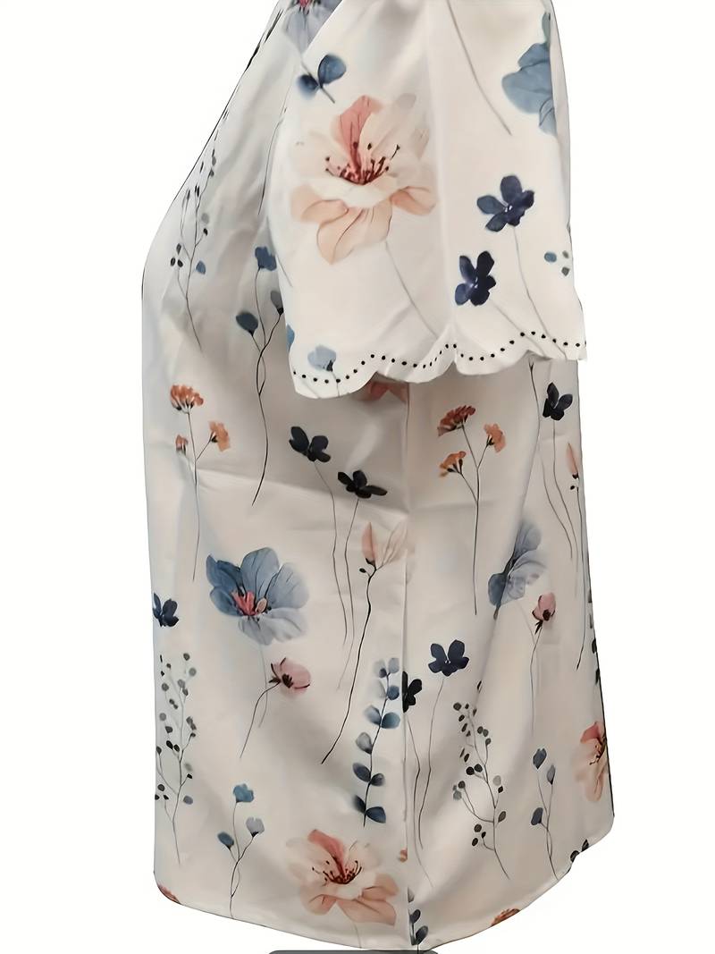 Kvinne Bluse Løs Passform Polyester Blomstertrykk