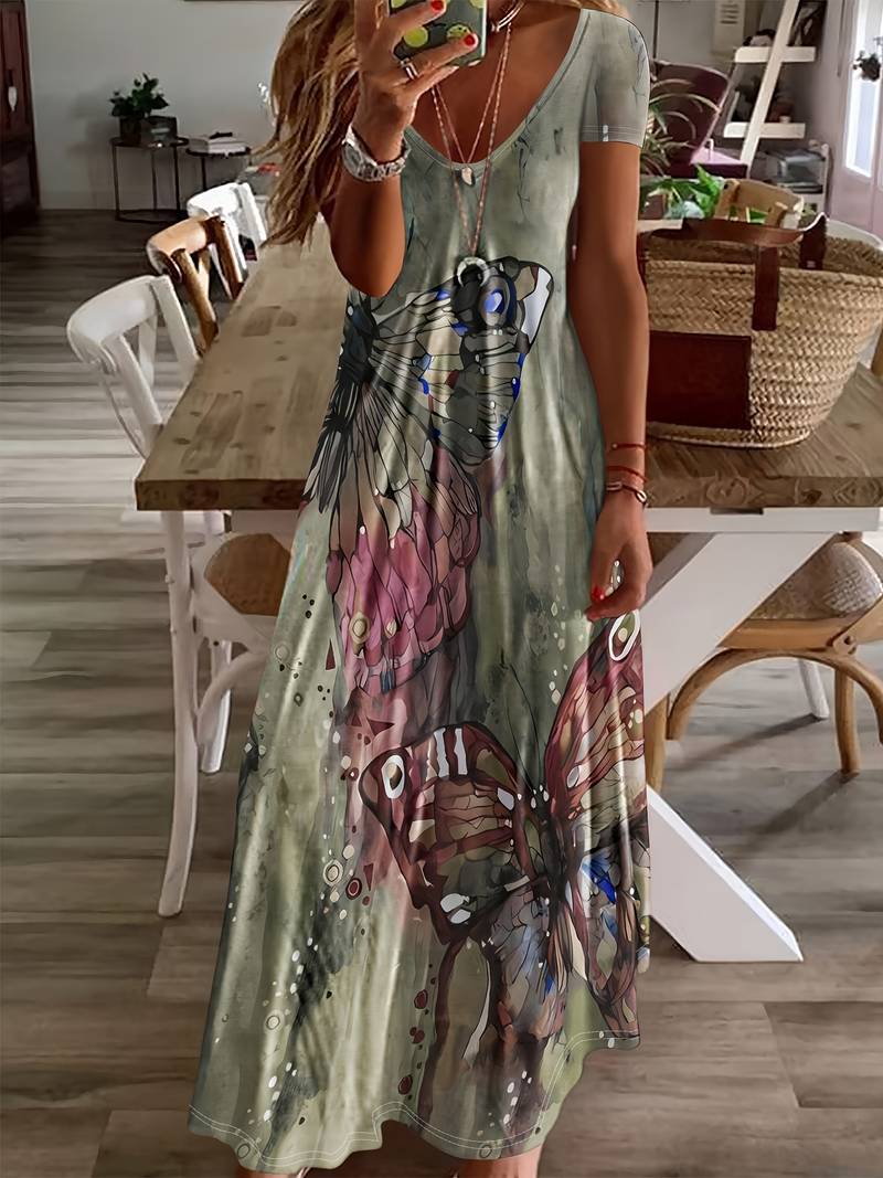 Variant image for Kvinne Kjole V-hals Sommerfugltrykk Polyester-1