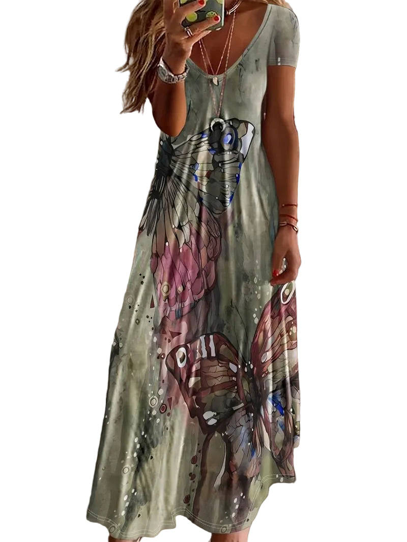 Variant image for Kvinne Kjole V-hals Sommerfugltrykk Polyester-1