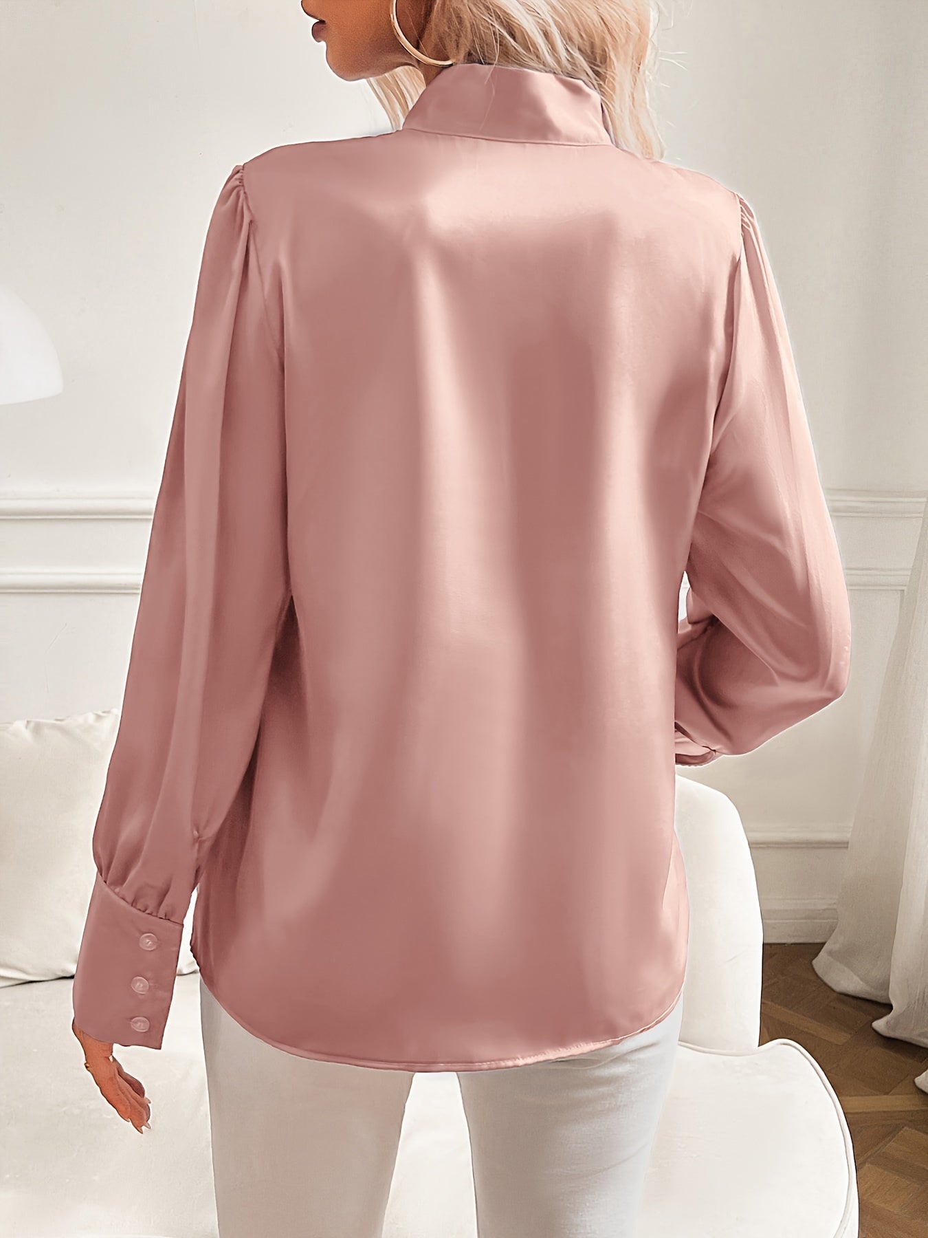 Dame Bluse Hvit Elegant Silkelook Feminine Polyester-3