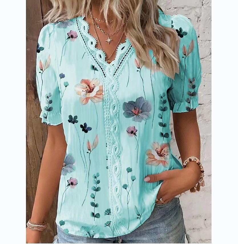 Variant image for Kvinne Bluse Løs Passform Polyester Blomstertrykk-57