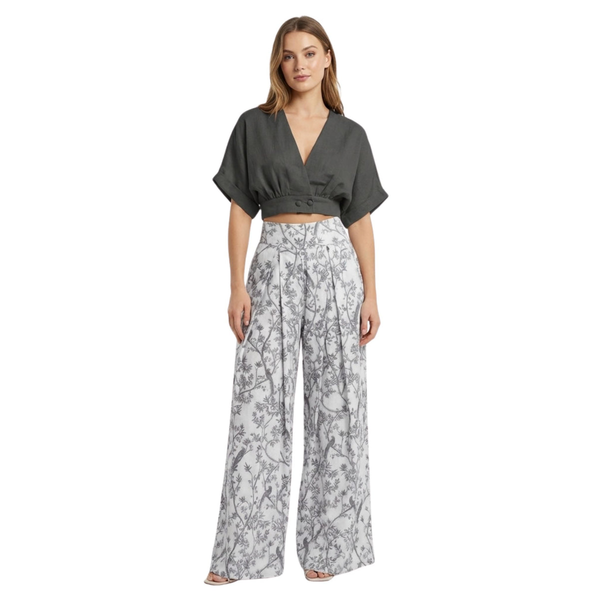 Dame Todelt Sett Moderne Stil Med Crop-Topp Og Løse Bukser