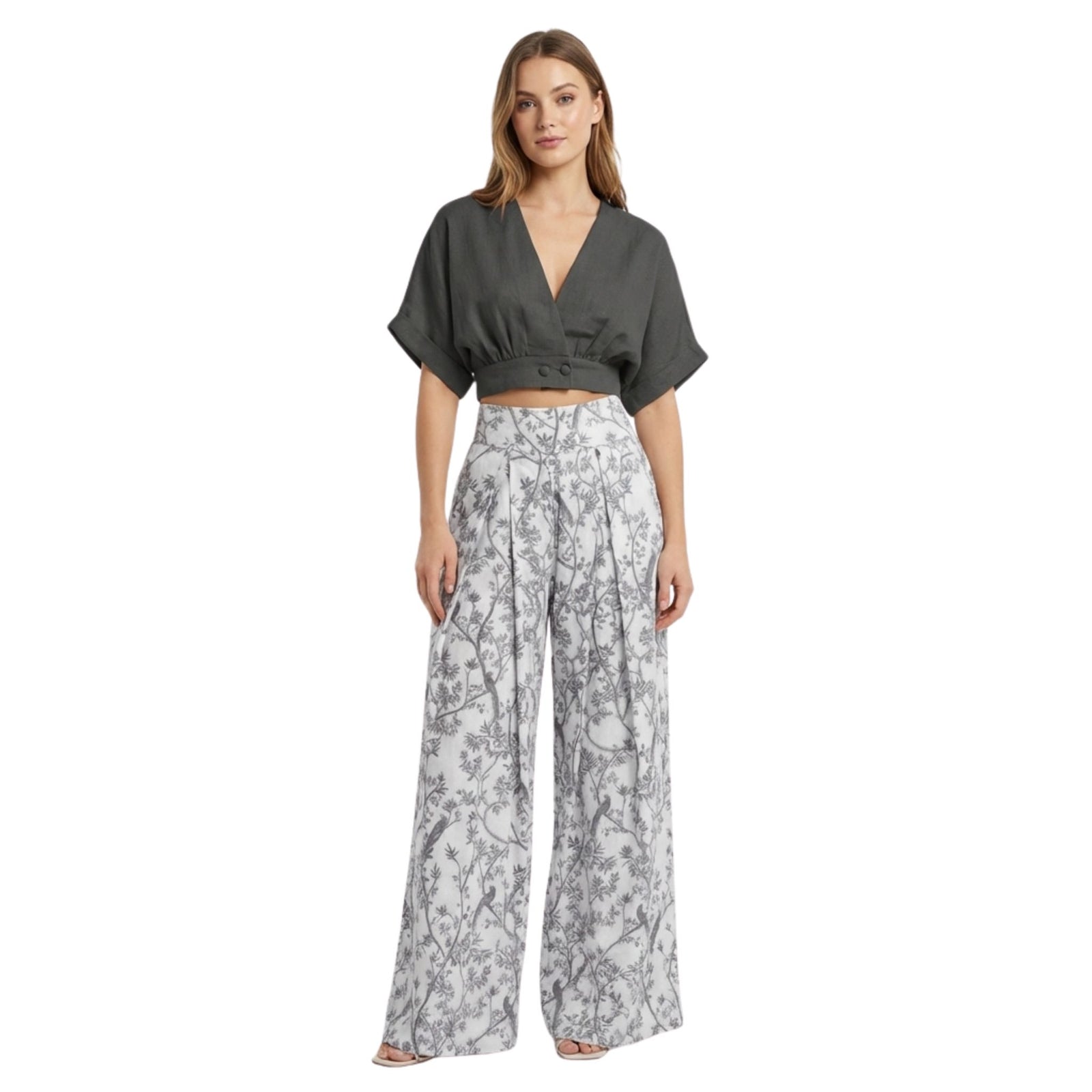 Dame Todelt Sett Moderne Stil Med Crop-Topp Og Løse Bukser