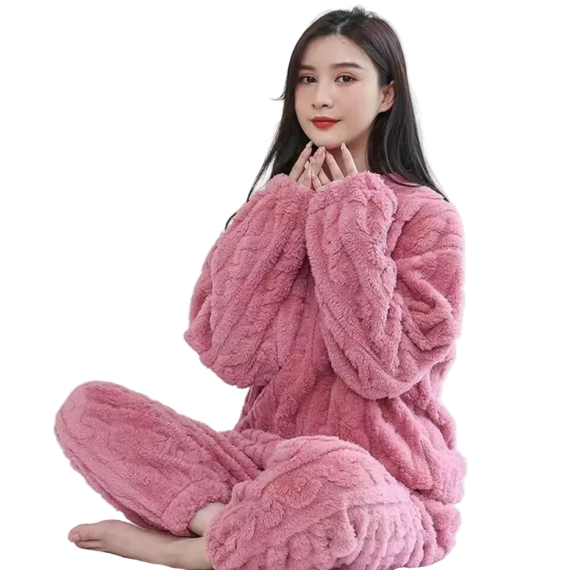 Varmt Fleece Stil Pysjamassett For Kvinner