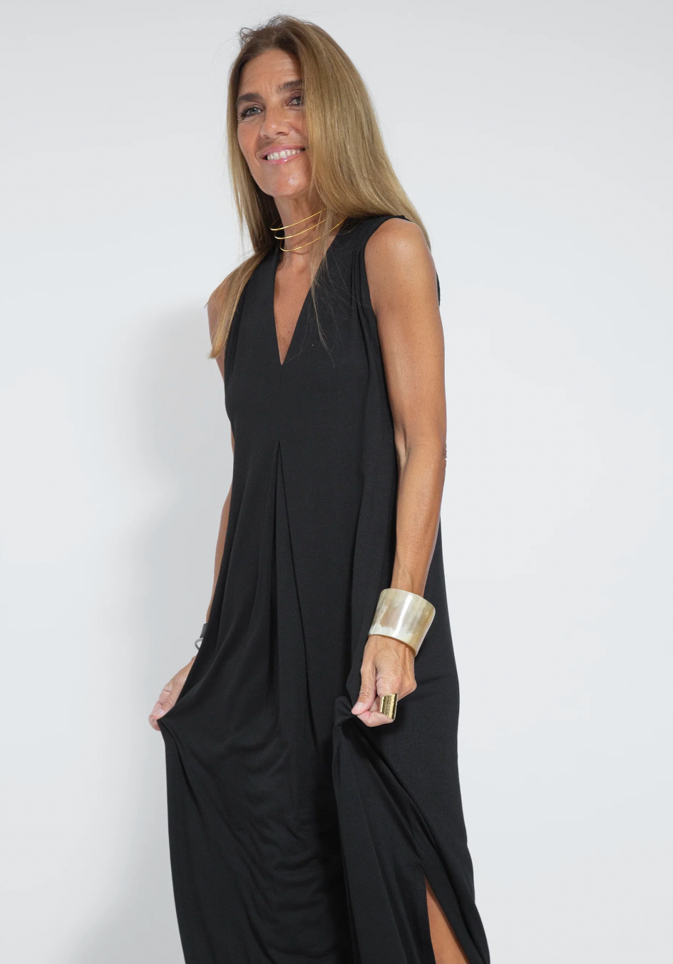 Dame Kjole Lang Elegant Lett Materiale med Vest-4