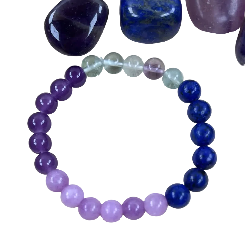 Armbånd med Ametyst, Lepidolite og Lapis Lazuli