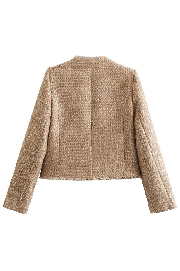 Kvinne Frayed Fringe Jakke Lett Stoff-5